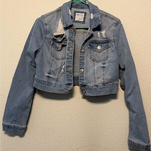 Light Blue Distressed Cropped Jacket